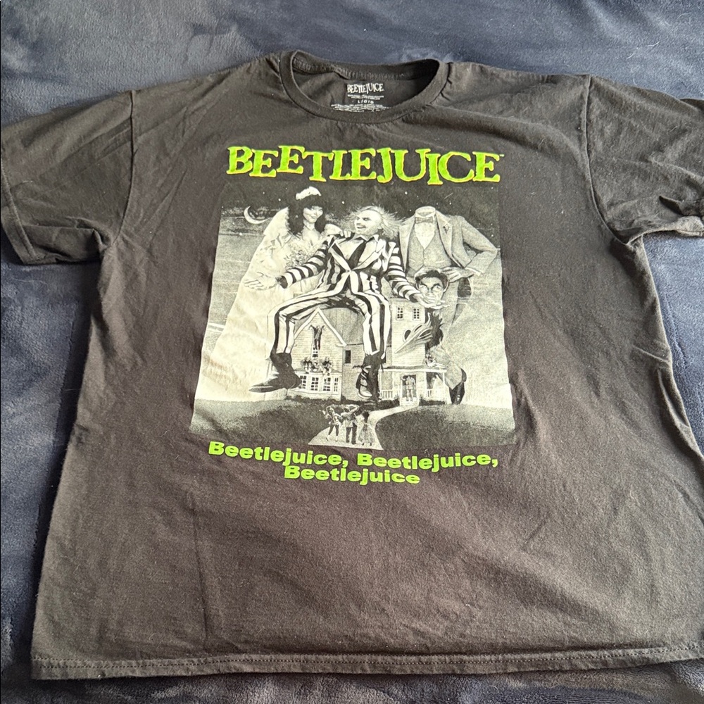 Bioworld Beetlejuice Black Tee with Neon Green Accents